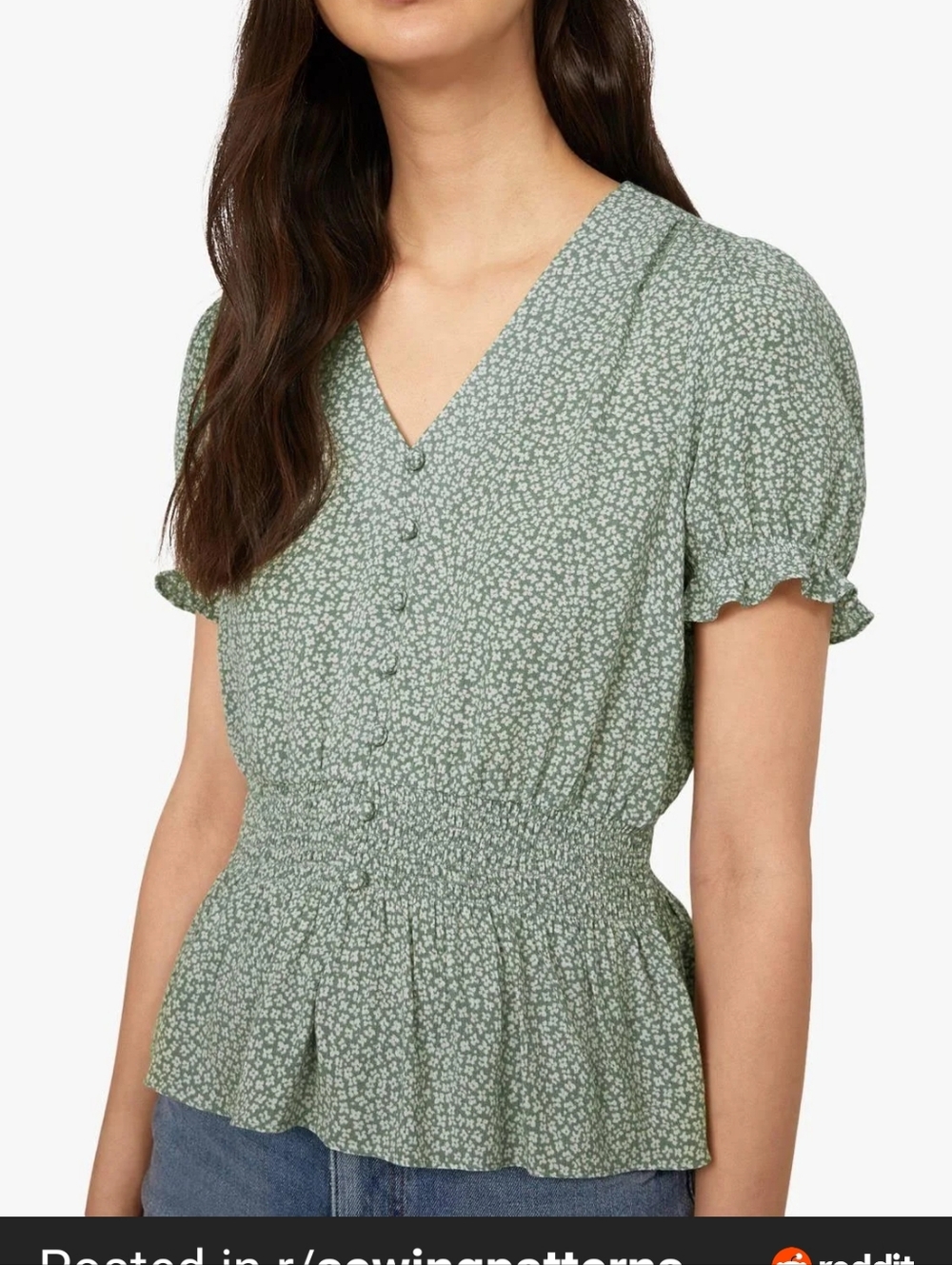 WAREHOUSE LONDON - Green Ditsy Floral short Sleeve blouse - UK Sz 12
